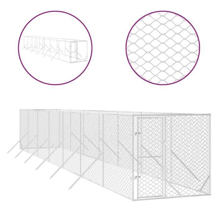 VidaXL Chenil d'extérieur pour chiens argenté 2x14x2 m acier galvanisé 3190454