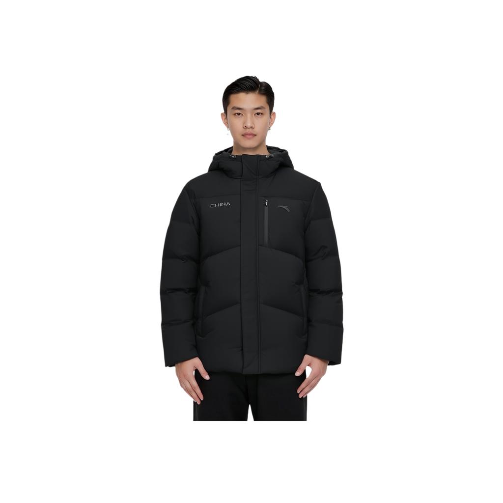 Anta Solid Color Warm Loose Fit Hooded Puffer Jacket Unisex Outerwear Black 172517901-4