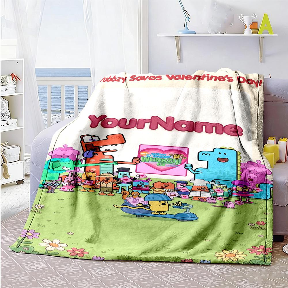 Wow! Wow! Wubbzy Personalized Text Blanket Cozy Customizable Blanket Ultra-Soft Throw For Picnics Seaside Livingroom Couch for All Occasions