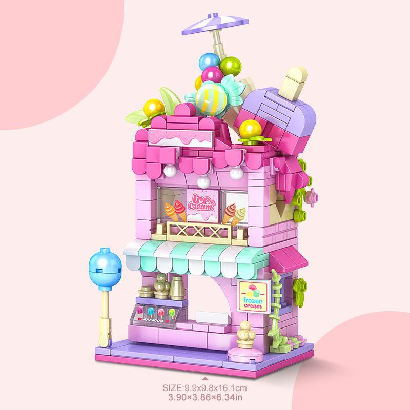 City Street View Building Block Set DIY Ice Cream Coffee Flower Shop Model Building Toy Ideal for Home Decor and Holiday Gifts