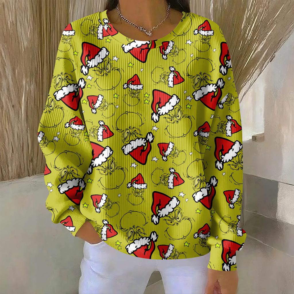 Women's Loose Comfortable Casual And Fashionable Round Neck Pattern Long Sleeved Sweatshirt