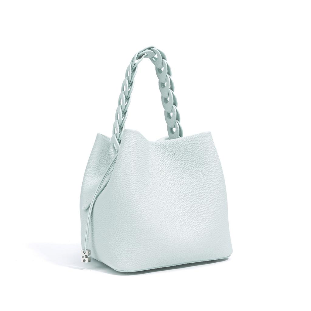 Versatile Vegetable Blue Texture Sub Shoulder Portable Summer Bag 2025 New Fashion Messenger Bag First Layer Cowhide Bucket Bag