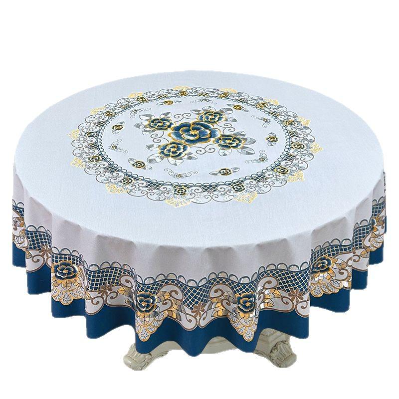 Vysoce kvalitní luxusní PVC ubrus: Vodotěsný, Odolný proti oleji a Žáruvzdorný, Nový čínský styl pro kulaté stoly