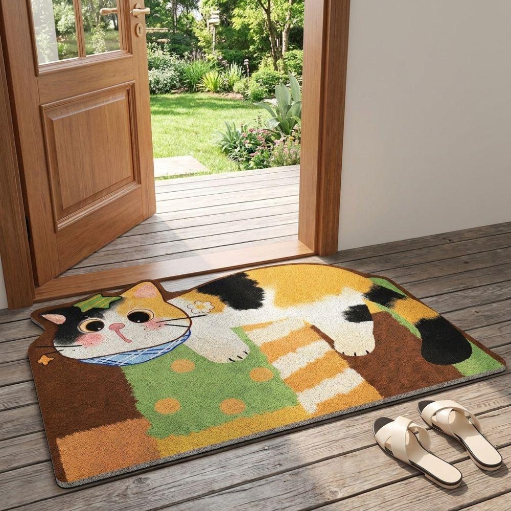 Absorbent Bathroom Floor Mat Irregular Shaped Entryway Mat Soft Cartoon Cat Carpet Living Room