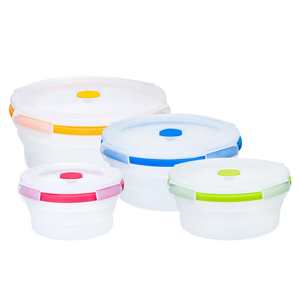 Portable Silicone Folding Bowl Round Sealed Fresh-keeping Travel Instant Fruit Bowls Microwave Oven Lunch Box.