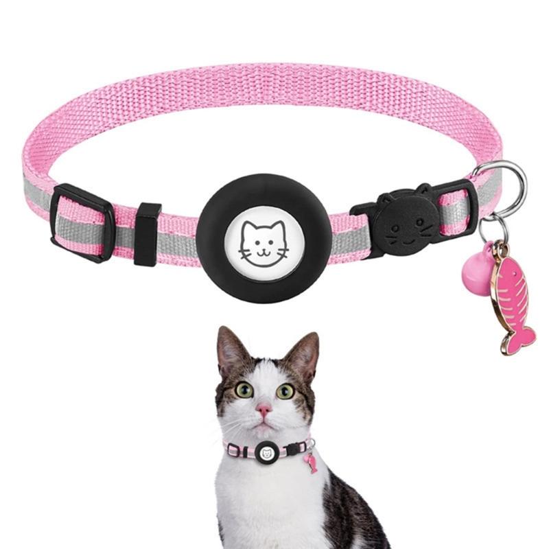 Pet Collar Adjustable Cats Collar with Reflective-Stripe & Tracker-Protector Dogs Nylon Breakaway Collar Pet Supplies