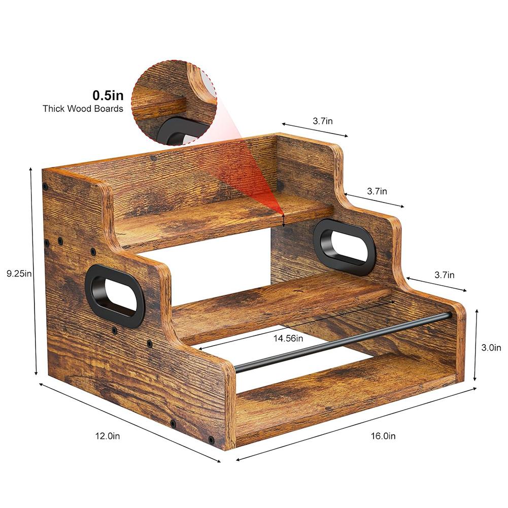 Wooden Liquor Bottle Display Shelf 3Step Coffee Syrup Rack Organizer Large Capacity Coffee Station Organizer for Whiskey Spirits