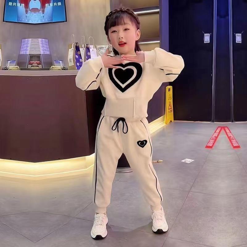 Flickklädesset Barn Casual Sweatshirt+byxa 2 Delars Kostym 2024 Vår Höst Träningsdräkt Barn Förtjockad Tryck Sportkläder