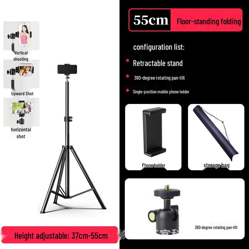 Mobile Live Streaming Floor Stand & 10" Fill Light with Retractable Thermometer Phone Clip
