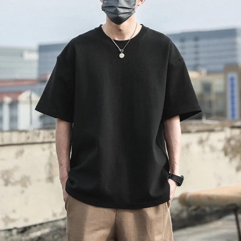 Erkekler için pamuklu t-shirt büyük boy temel tişört damla omuzlu tişört streetwear üstleri Tee artı boyutu