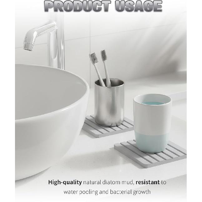 3PCS Stone Drying Tray for Kitchen Counter, Diatomite Fast Water Absorbing Coasters for Bathroom Sink