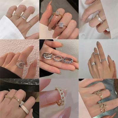 "Korean Trendy Geometric Open Ring Set: Luxury Niche for Index & Pinky Fingers"