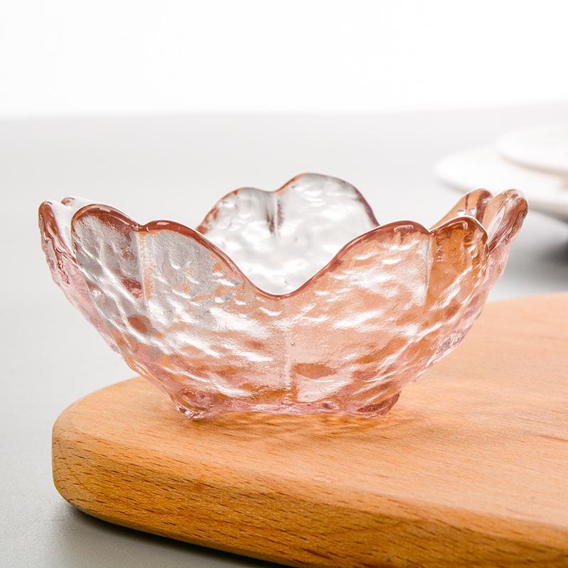 Cherry Blossom Hammered Glass Dipping Dish - Elegant Japanese Tableware for Home or Salon.