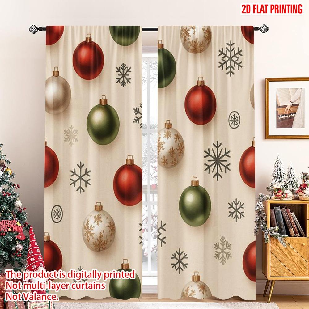 

Set Of 2 Flat Printing Merry Christmas Curtains Gift Wonderland Digital Printed Polyester Drapes Holiday Decorations Curtain W100*H70(CM)-Hooks&2PCS