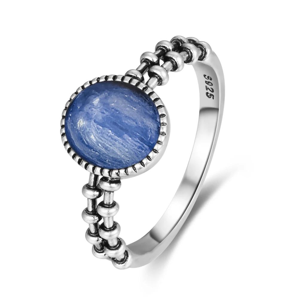 

Vintage S925 Sterling copper Ring Oval Round Natural Kyanite Ring Sun And Flower Shaped Retro Fine Zircon For Women Men 6