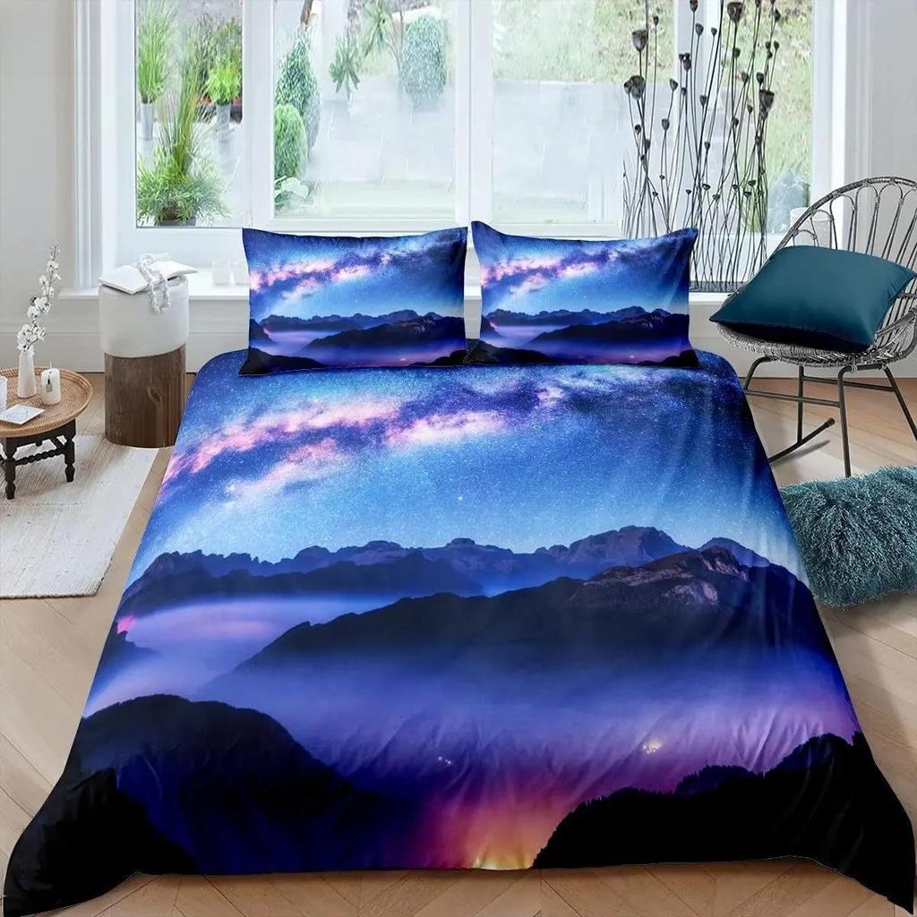 Dumanlı Dağ Nevresim Takımı Çam Ağaçları Yorgan Kılıfı Erkek Çocuk Manzara Yorgan Kılıfı Doğal Manzara Sanat Polyester Yatak Takımı