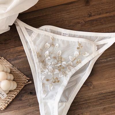 Women Sexy Lace Flowers Embroidery Panties Low Waist Mesh Temptation Breifs French Luxury Underwear Plus Size Breathable Panty