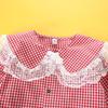 Girls' Lace Ruffled Plaid Long Sleeve Blouse
