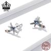Colorful Dragonfly Sterling Silver Stud Earrings with Zircon Inlay
