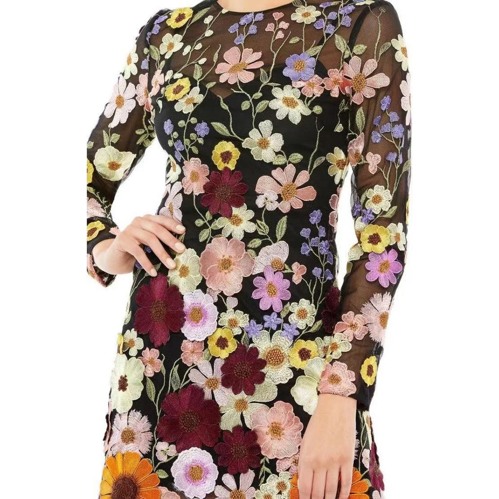 Spring Summer Women's European American Style 3D Flower Fashion Short Sexy Bodycon Mini Dress