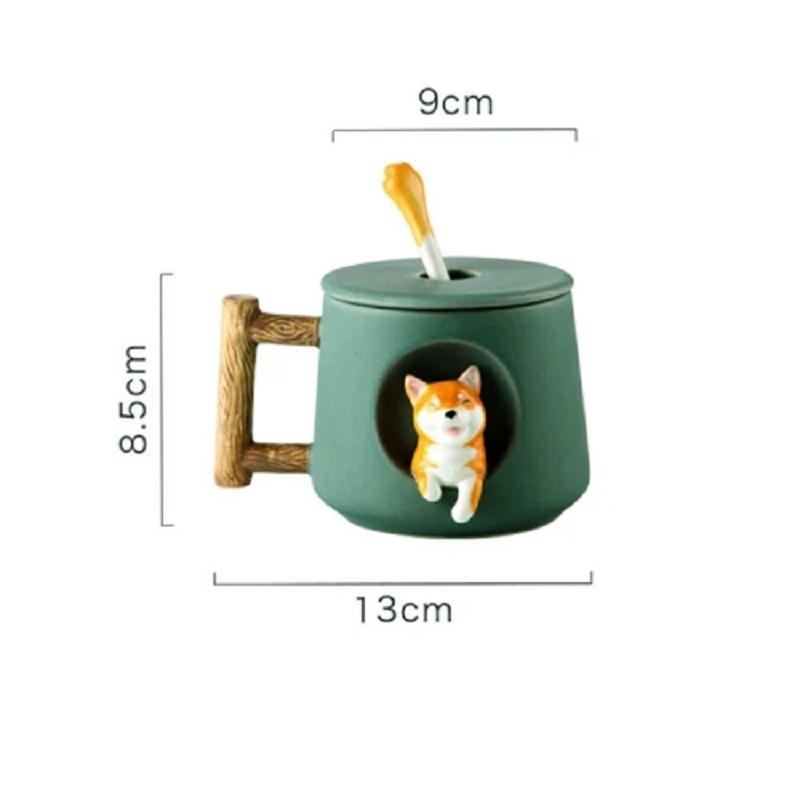 Niedliche Cartoon-Tier-Shiba-Inu-Keramikbecher, kreative Männer und Frauen, Paar mit Deckel, Löffel, Trinkwasser, Kaffeetasse