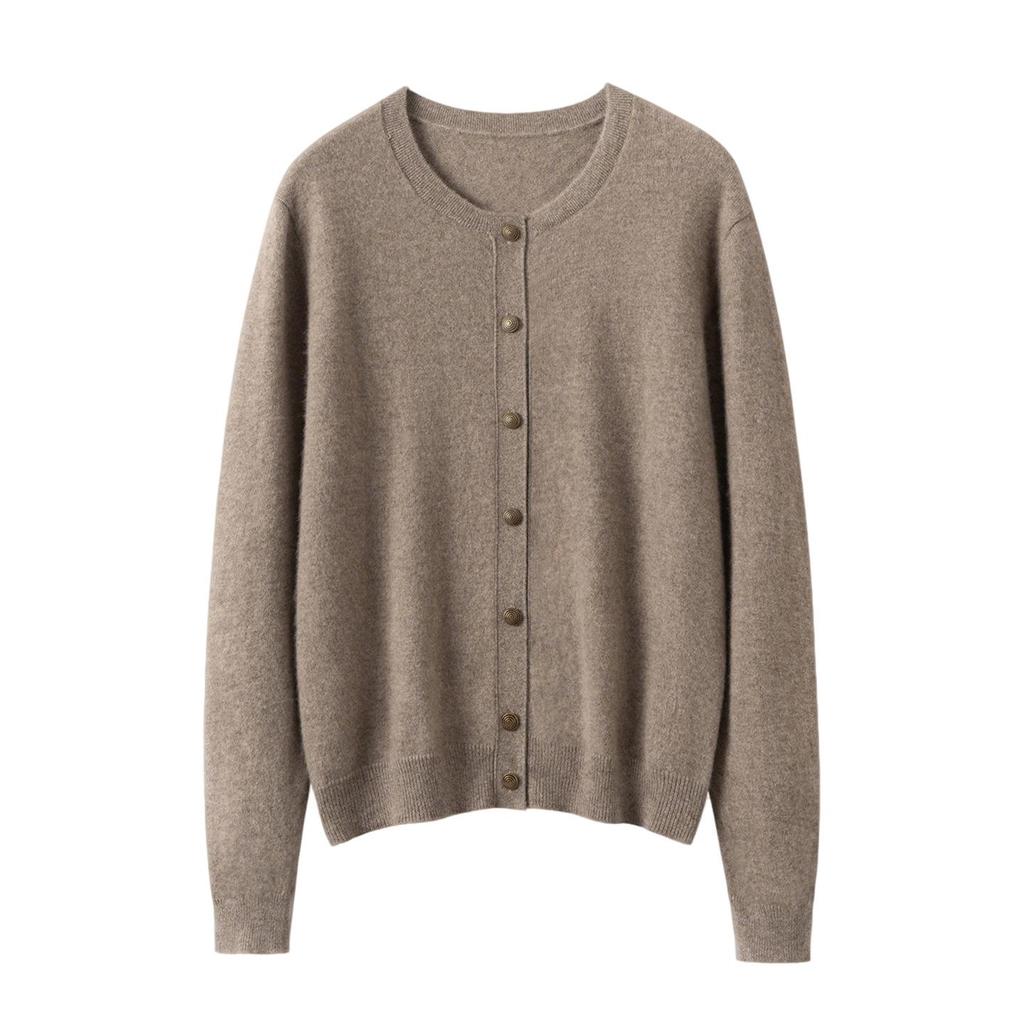 Women's 100% Pure Cashmere Round Neck Button-Up Long Sleeve Cardigan Coat - Autumn Collection
