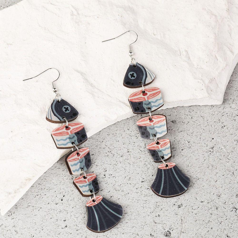 5Pairs Acrylic Wood Fish Drop Earrings Hook Piercing Beach Drop Earrings Salmon Fish Earrings  Women