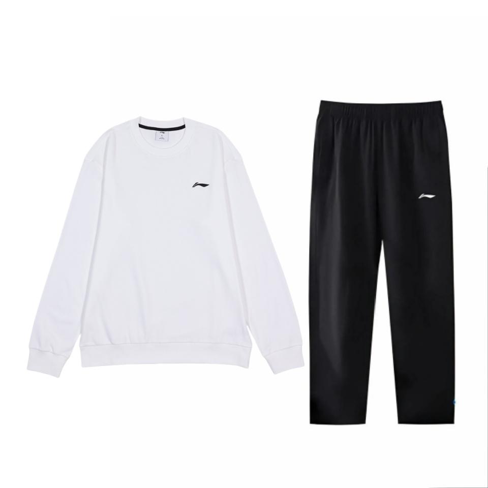 Li-Ning Minimalist Versatile Round Neck Comfortable Lace-Up Outdoor Commuting Casual Sports Suit Men Suit AWDTC73-2+AKLU949-1
