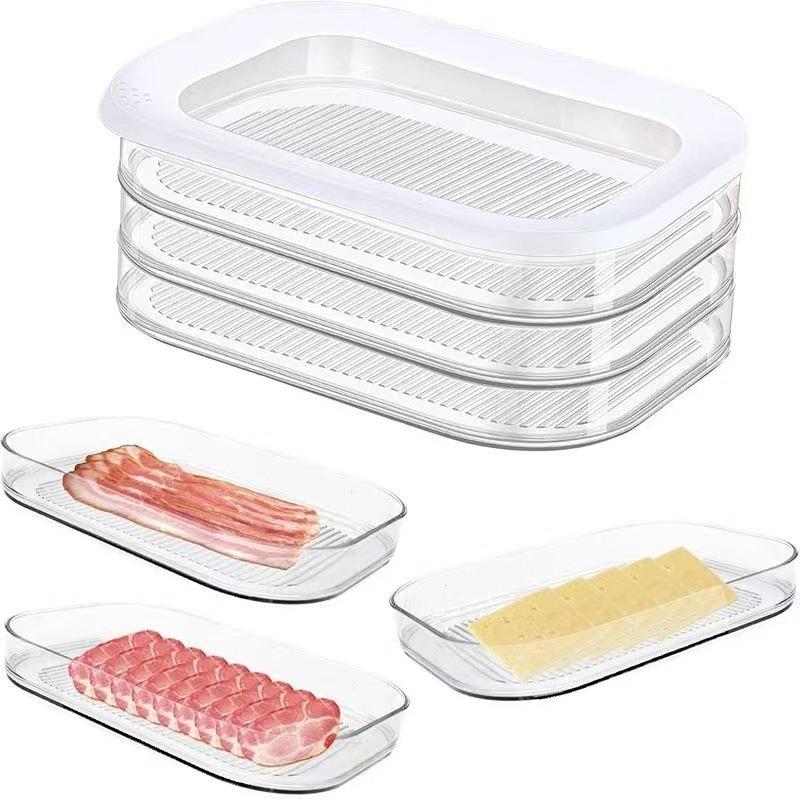 Prepared Food Frozen Meat Box Multi-layer Refrigerator Sealed Storage Box Bacon with Lid Food Storage Box Transparent Portioned Preservation Box