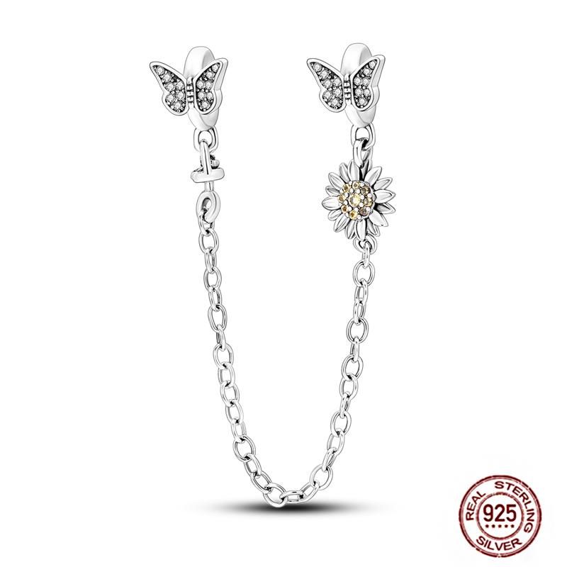 Originalcopper Safety Chain Fixed Clasp Clip Charms Stars Moon Four Leaf Clover Butterfly Beads Woman Bracelet Diy Jewelry