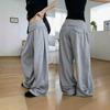 Womens High-Waisted Wide Leg Pants Fall Loose Drape Drawstring Casual Trousers Side Button Design