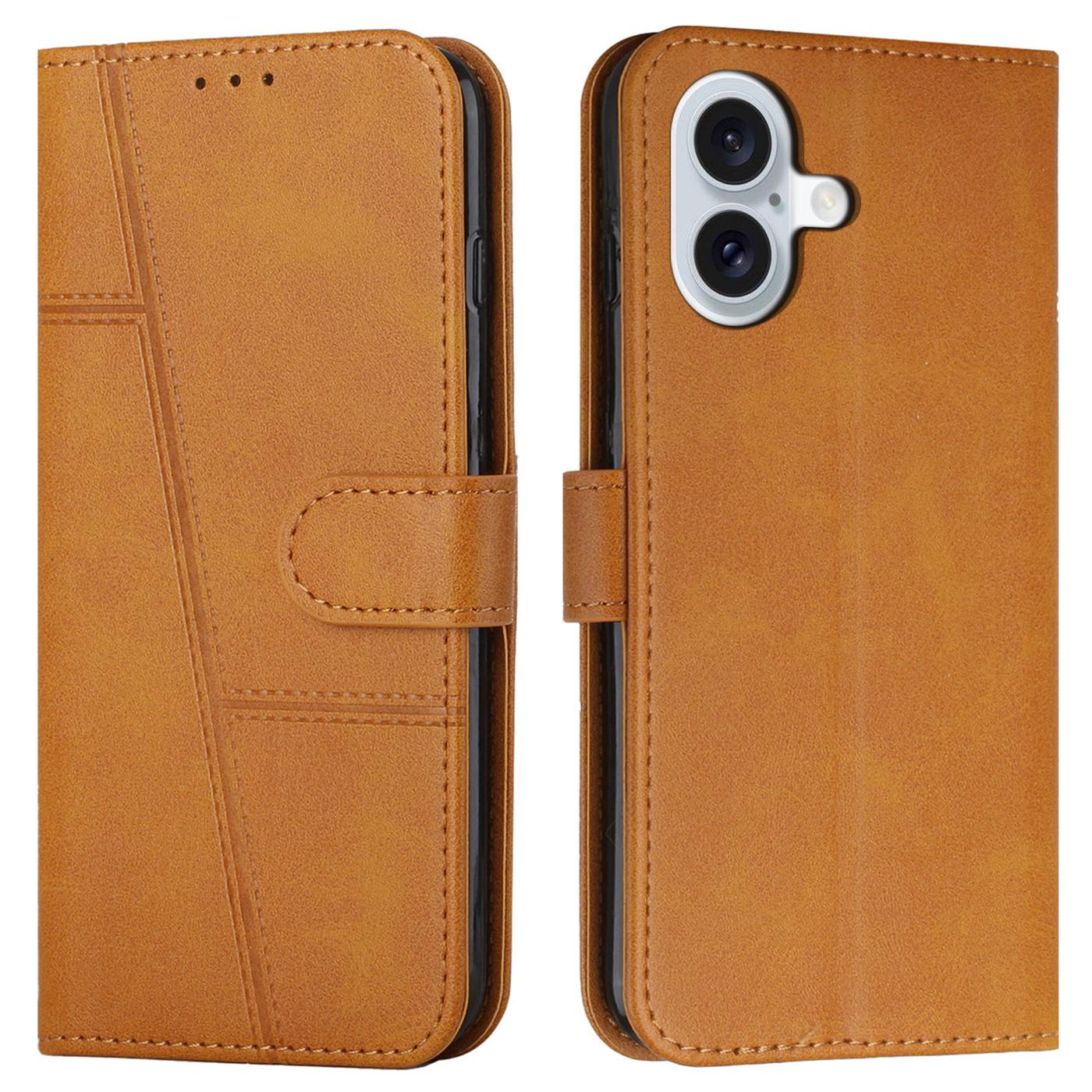 

For iPhone 16 Plus Wallet Case Flip Book PU Leather Protective Phone Cover Yellow