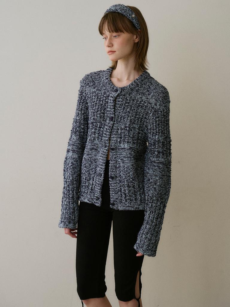 Tinknit Cotton Tweed Knit Cardigan_ Blue