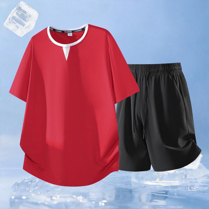

Summer Casual Sports Suit Men s Short Sleeved Two-piece Set XL червоний
