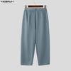 INCERUN Men Casual High Waist Zip-up Casual Baggy Long Pants Trousers