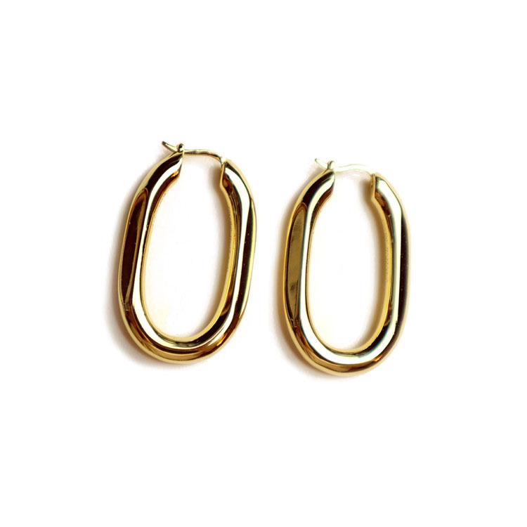 

Gold-Plated Sterling Silver Oval Hoop Earrings: Minimalist European & American Design for Women 925 Silver
