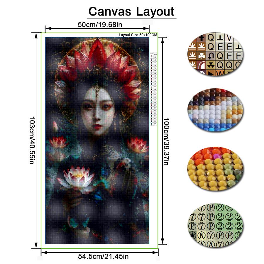 Beautiful Woman Lotus Large Size Diamond Painting Diy Full Square Round Drill Rhinestone Embroidery Flowers Mosaic Cross Stitch Kits Wall Decor