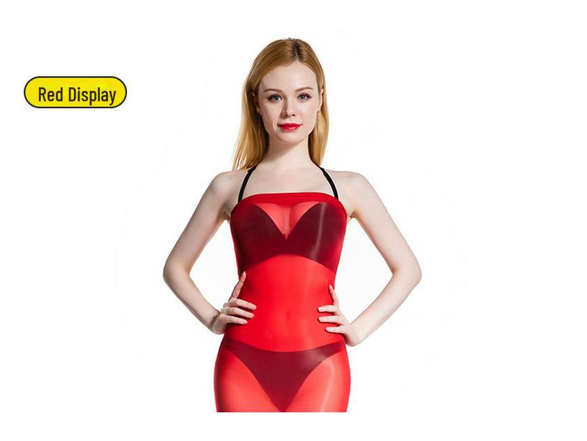 Qinghe 912 8D Sheer Oily Stockings with Tube Top Dress, Tight Mini Skirt Cheongsam, and Ultra-thin Transparent Design