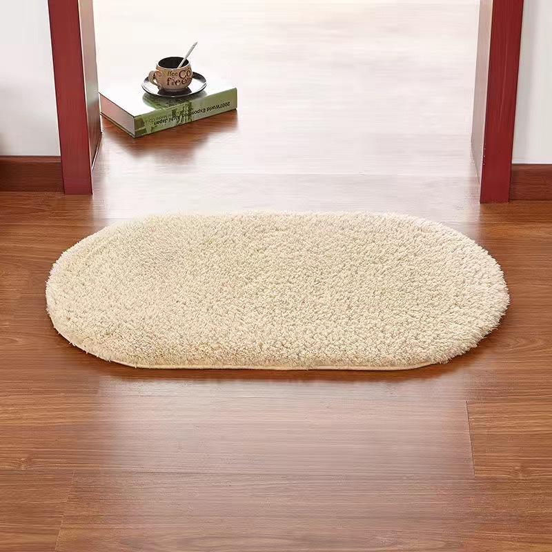 Solid Color Lamb Wool Floor Mat Oval Carpet Bathroom Toilet Water Absorption Mat Bedroom Bedside Rug Entrance Doormat