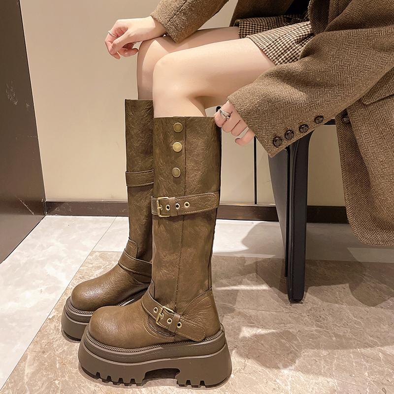 

2025 Vintage Winter Women Western Cowgirl Boots Fashion Slip on Modern Long Booties Ladies Elegant Thick Heels Botas Mujer 35-40 40 коричневий