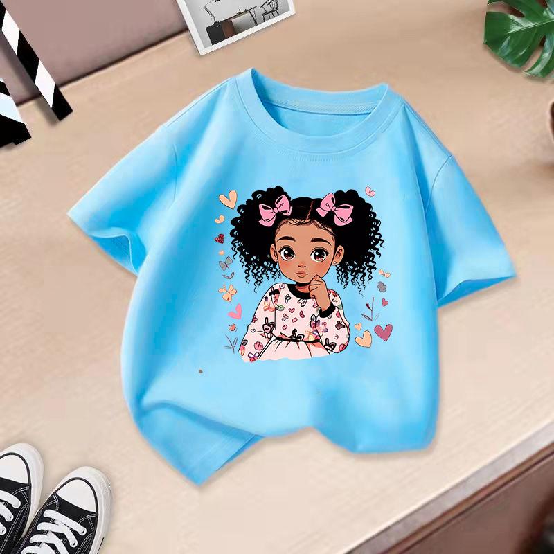 Kid T Shirt Cute Girl Printed T-shirt Round-neck Short-sleeve T-shirt Kids 100% Cotton Clothes 2-13Y