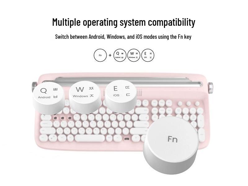 Actto Retro Bluetooth Typewriter-Style Keyboard & Mouse Combo for Business Office (104-Key)
