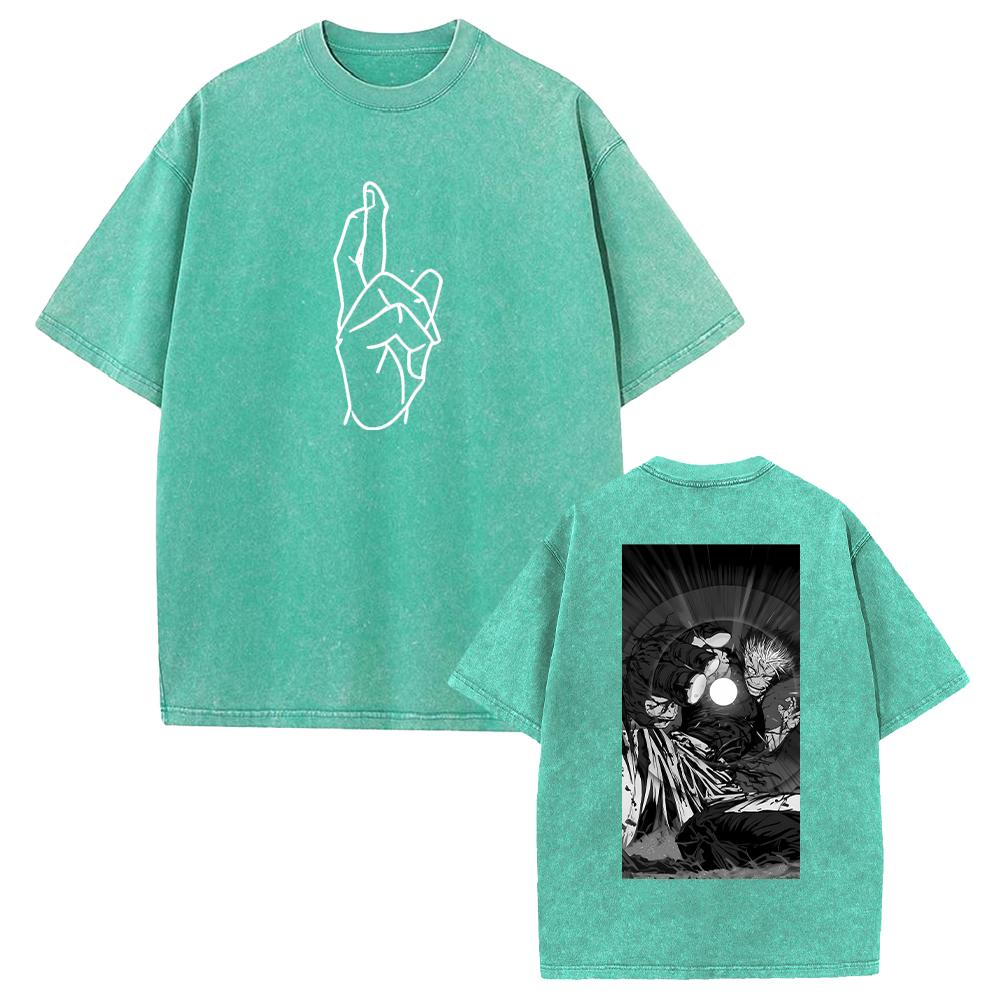 Anime Jujutsu Kaisen Gojo Satoru Printed Tee Men Women Washed Cotton T-shirts Short Sleeve Casual T Shirt Harajuku Retro Tshirt