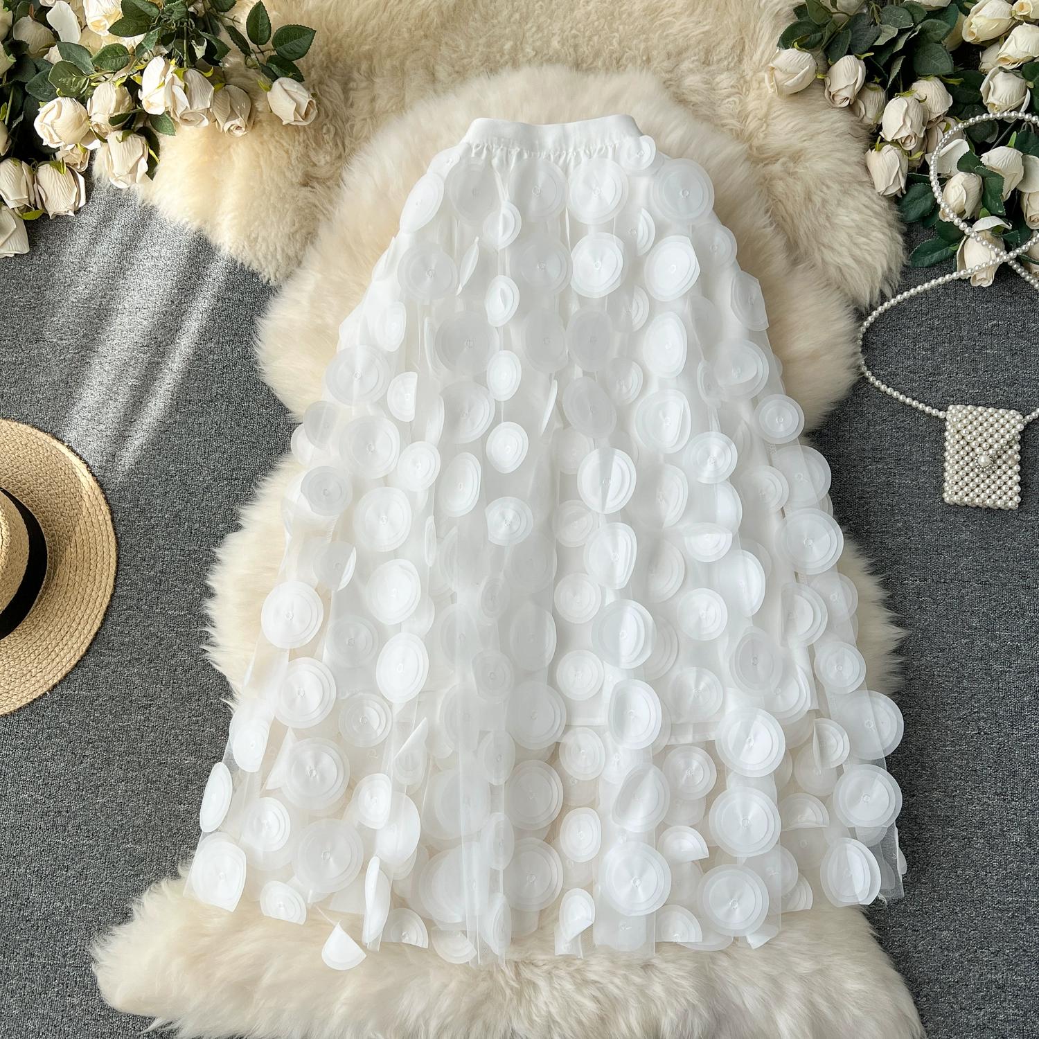 

Летняя элегантная 3D-юбка в горошек с высокой талией и сетчатым узором длинная юбка миди One size белый