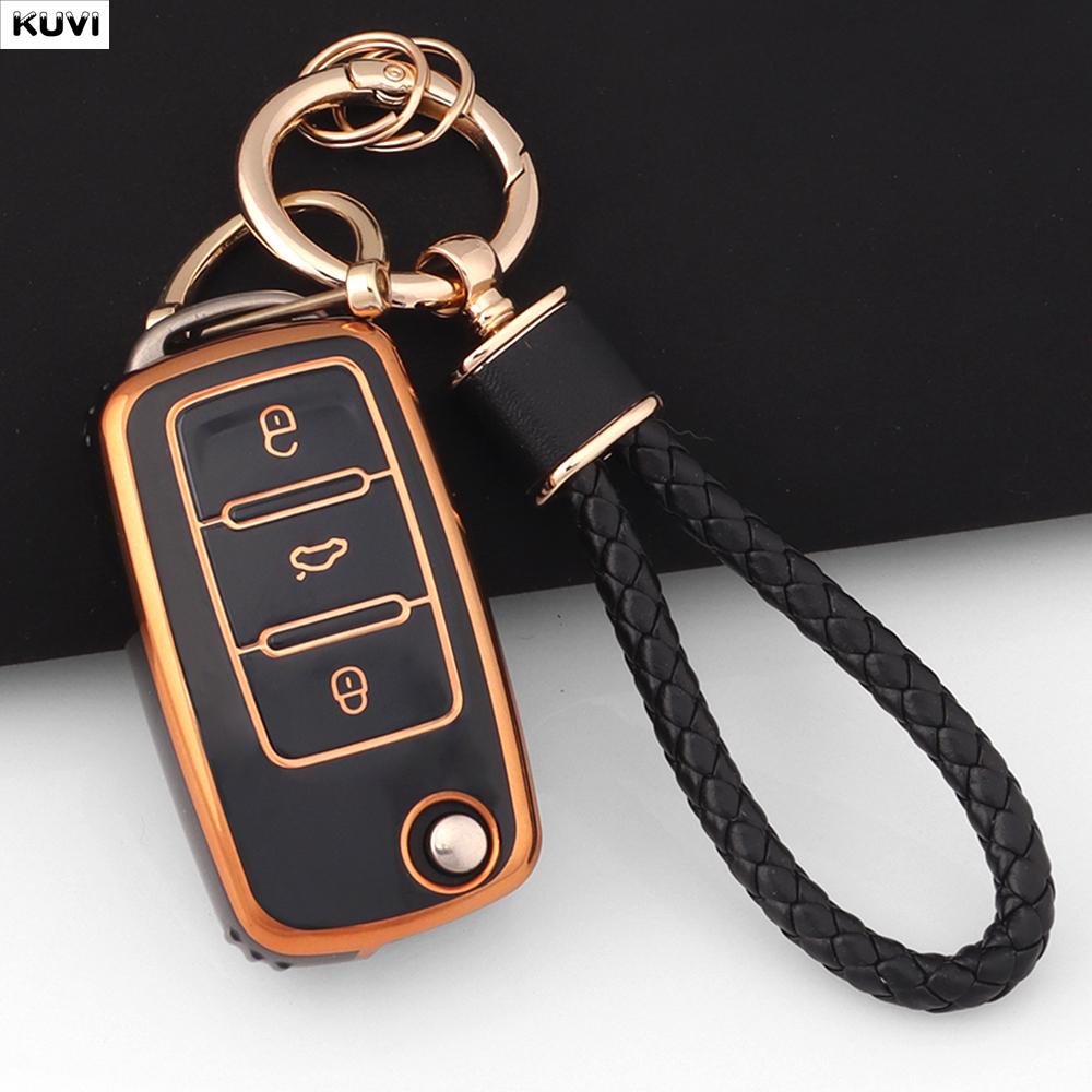 Pink Tpu Car Flip Key Case Cover For Volkswagen Vw Polo Golf Passat Tiguan Beetle Caddy T5 Up Eos Skoda Octavia Seat Leon Altea