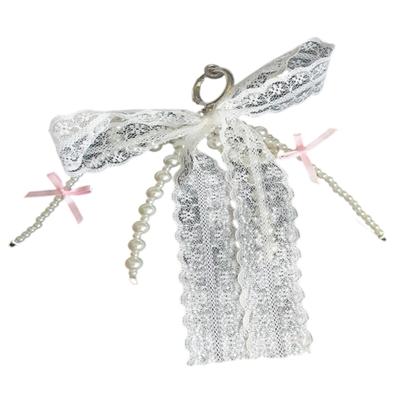 Ornamenti Stilosa per Telefono con Design in Tessuto PVC Clip Sicura per Chiavi Borse Decorazione Perline Pizzo Fiocco Portachiavi Ciondolo