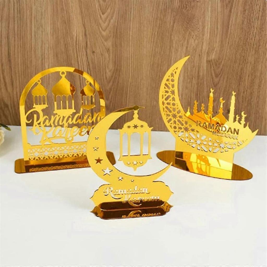 Ramadan Kareem Acrylic Ornaments Gold Moon Star Lantern Eid Mubarak Decorations C