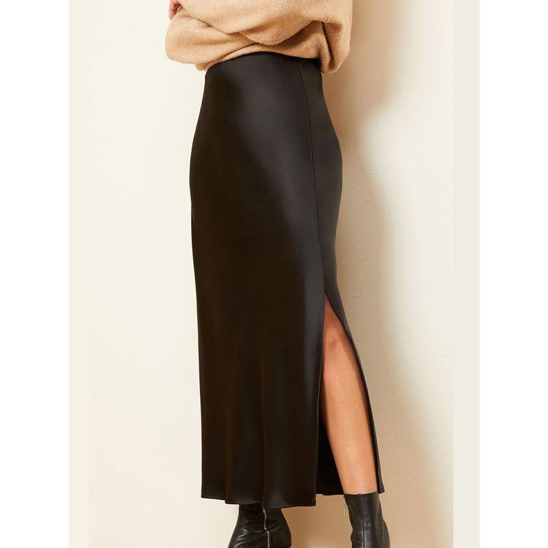 Hip Hugging Side Slit Half Length Skirt Solid Color Sheath Side Slit Skirt