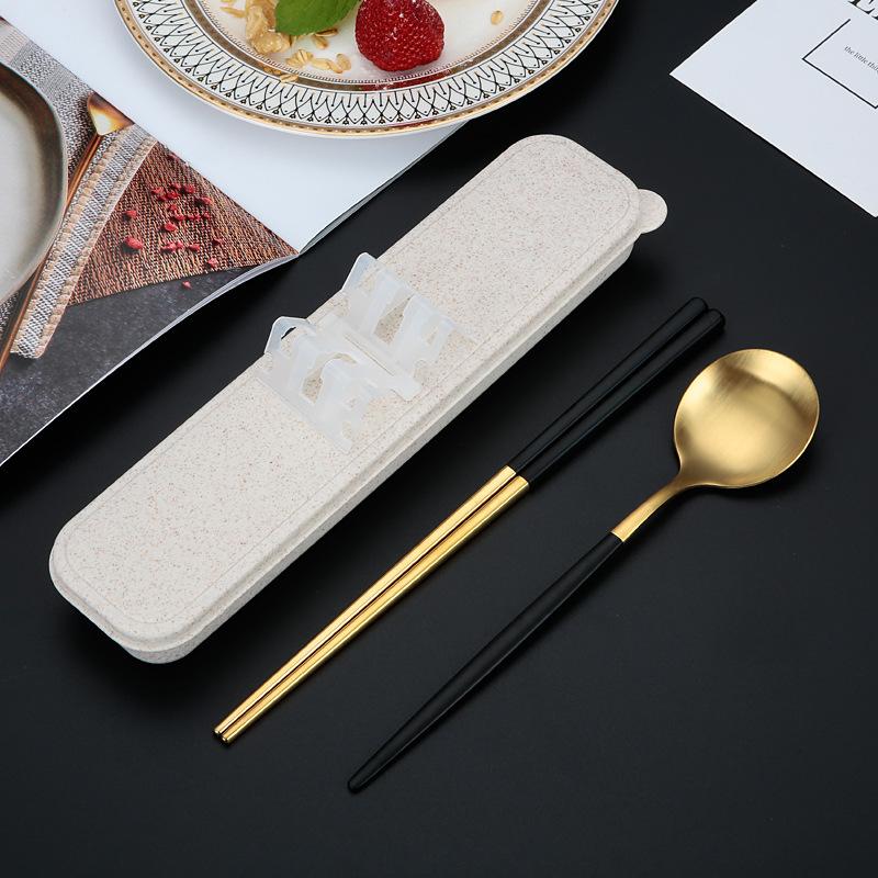 Portable Tableware Picnic Stainless Steel Cutlery Set Dinnerware Coffee Spoon Chopsticks with Box Kitchen Utensils for Children