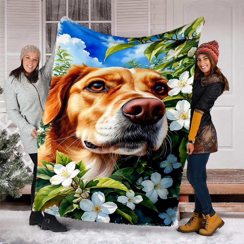 1pc Golden Retriever Outdoor Flannel Blanket , Machine Washable Perfect Gift for Birthday , Holiday Travel Accessory , Durable Material